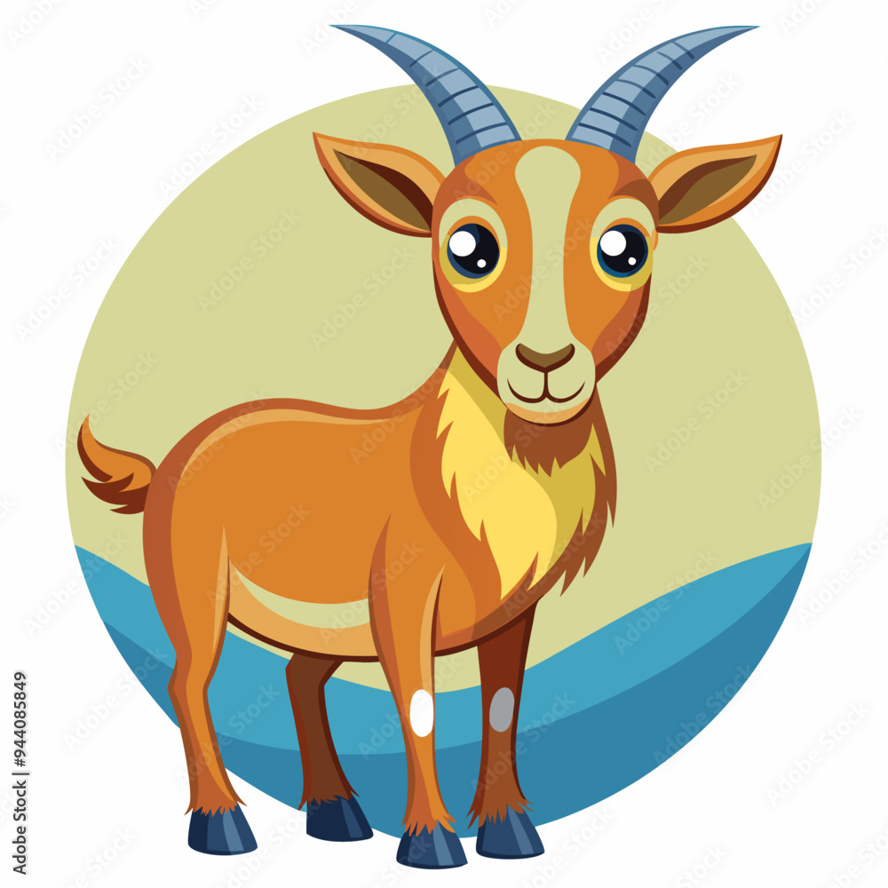 Fototapeta premium Cartoon Illustration of a Brown Goat with Big Eyes