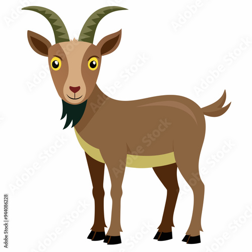 A Cartoon Illustration of a Brown Goat with Green Horns