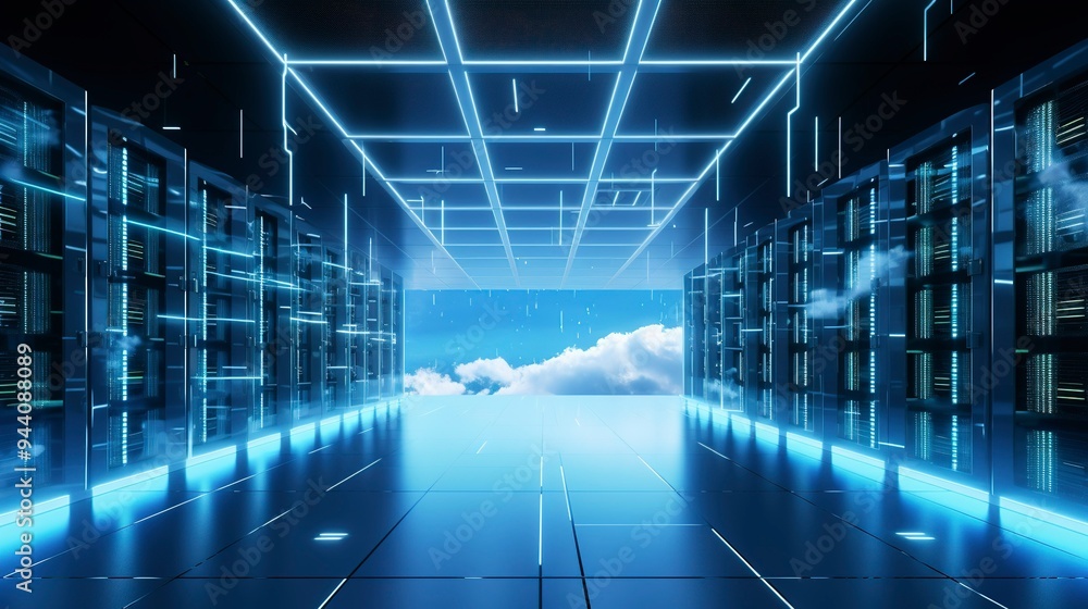 A photo of a cloud storage data center. A photo of a cloud storage data center.