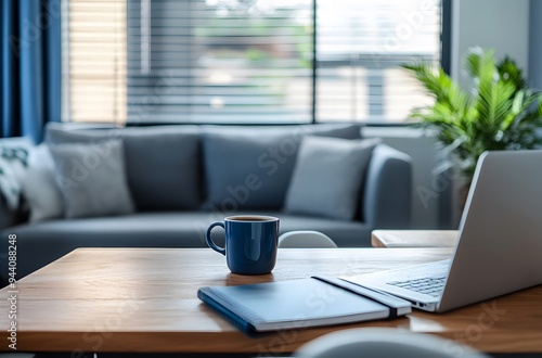 modern home office setup with an open laptop on the desk,workspace