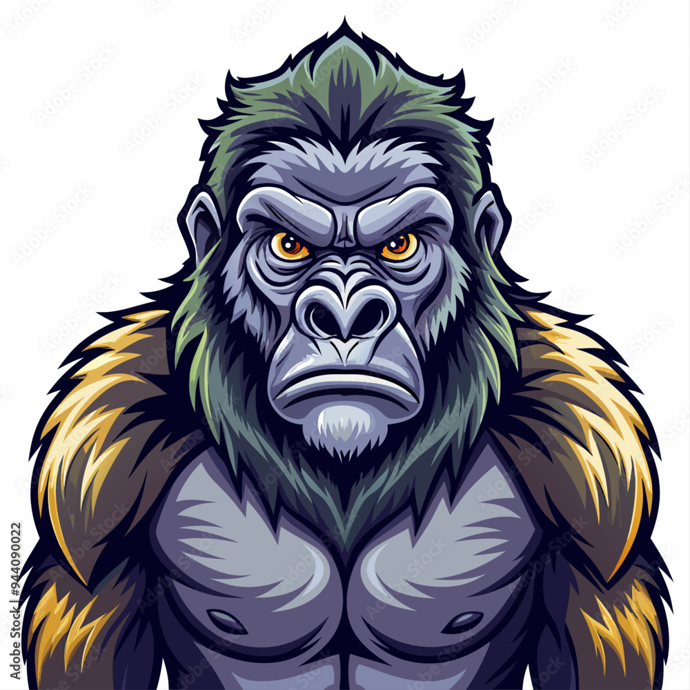 Close-up of a fierce gorilla with piercing eyes and a powerful build Close-up of a fierce gorilla with piercing eyes and a powerful build