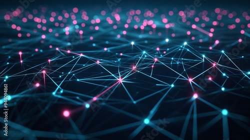 Abstract Network Interconnection, 3D rendering, blue and pink glow, connection , digital , network