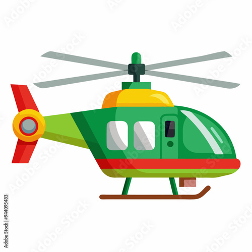 Green and Yellow Cartoon Helicopter with Red Tail