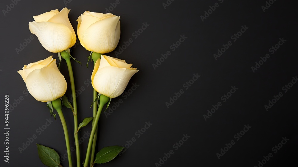 This arrangement showcases a beautiful bouquet of yellow roses, highlighting their delicate petals and lush greenery against a deep black backdrop, creating a striking visual This arrangement showcases a beautiful bouquet of yellow roses, highlighting their delicate petals and lush greenery against a deep black backdrop, creating a striking visual