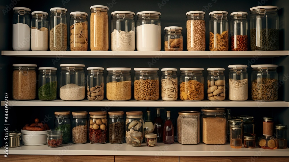 A photo of a clutter-free and organized pantry A photo of a clutter-free and organized pantry