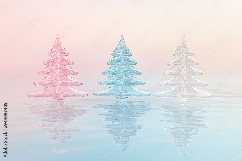 Obraz premium In the studio are iridescent plastic trees decorated with confetti