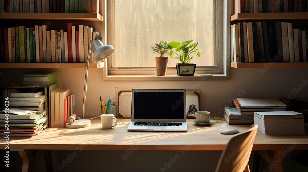 A photo of a clutter-free and sanitized home office A photo of a clutter-free and sanitized home office