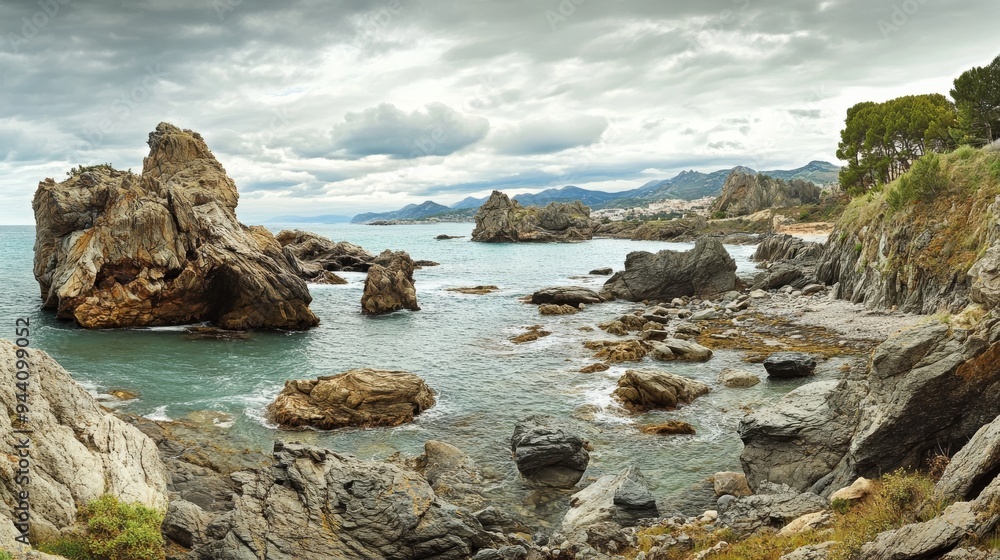 Arnia Beach, rocky cliffs, Atlantic spring. Arnia Beach, rocky cliffs, Atlantic spring.