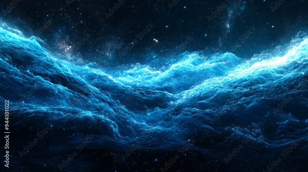 Obraz premium Cosmic Ocean Waves - Digital Art, Abstract, Space, Galaxy, Universe