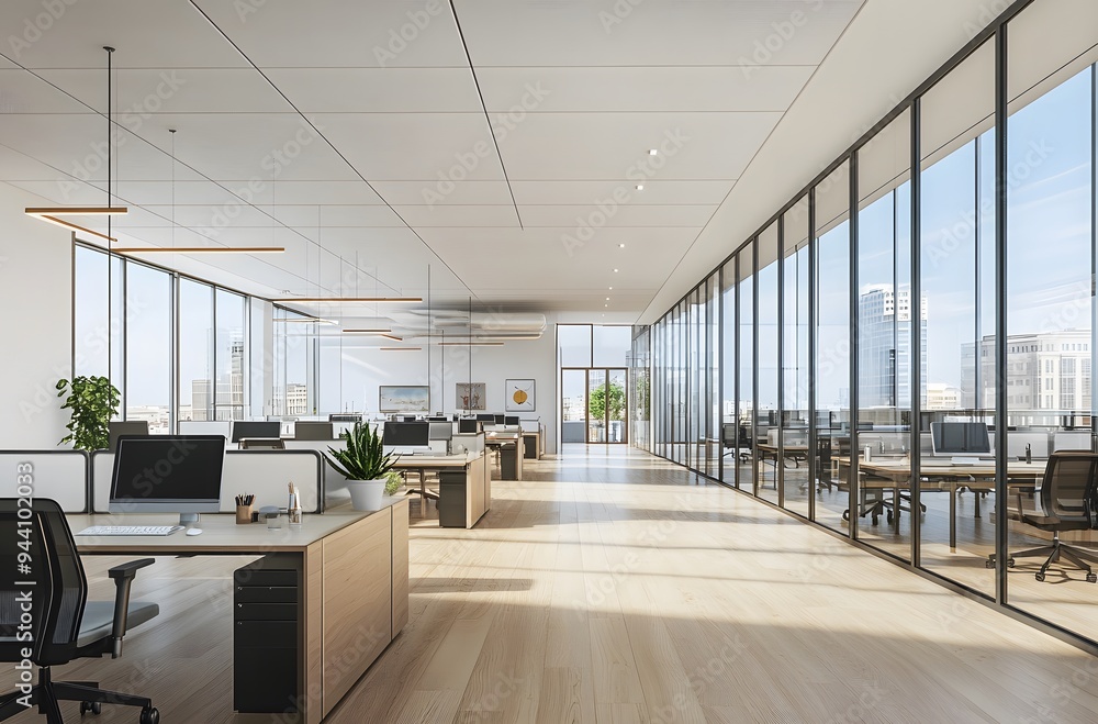 Modern office interior with desks and chairs,workspace Modern office interior with desks and chairs,workspace