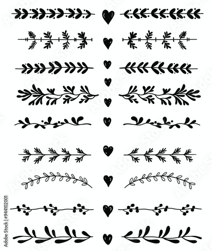 Floral divider freehand drawing vector illustration.