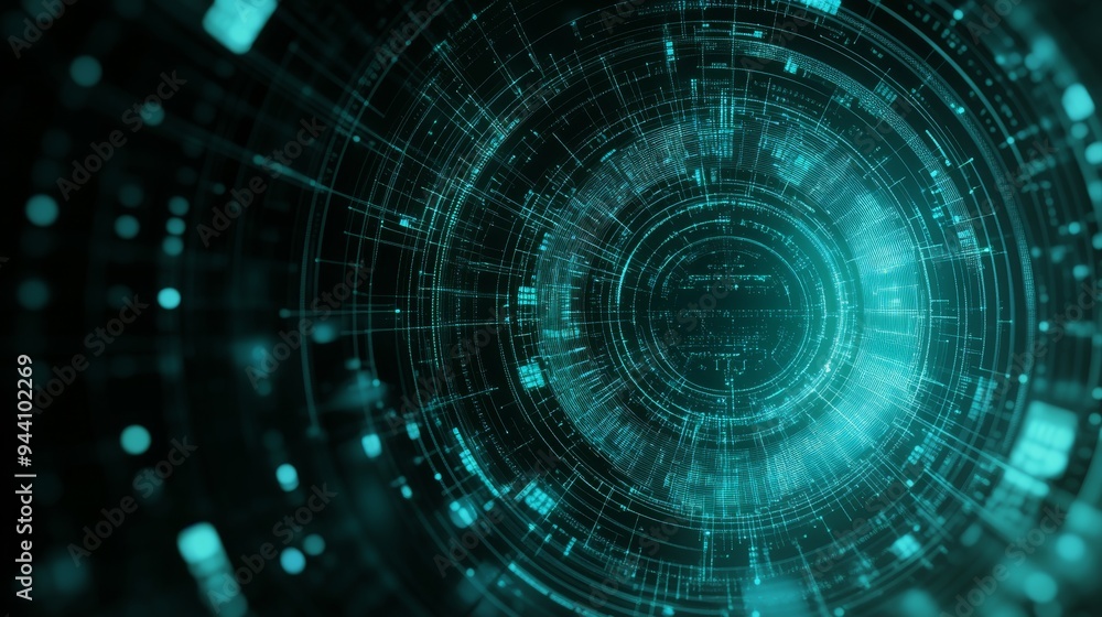Digital Abstract Turquoise Grids and Circles on Black Background, Abstract, Technology, Futuristic, Futuristic Background Digital Abstract Turquoise Grids and Circles on Black Background, Abstract, Technology, Futuristic, Futuristic Background