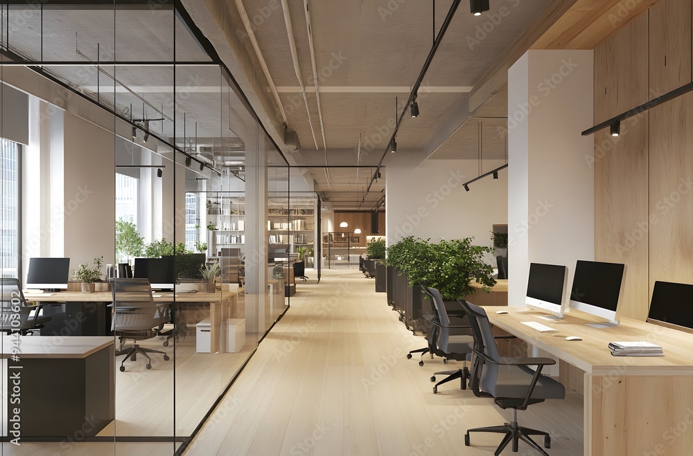 Fototapeta premium Modern office interior with desks and chairs,workspace
