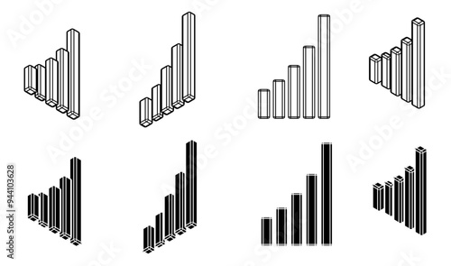 stats bars silhouette vector set. isometric