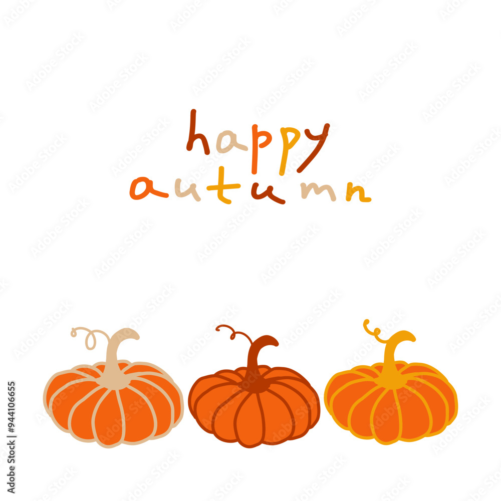 Colorful autumn pumpkins with cheerful text celebrating the seasons arrival in a simple and charming design Colorful autumn pumpkins with cheerful text celebrating the seasons arrival in a simple and charming design
