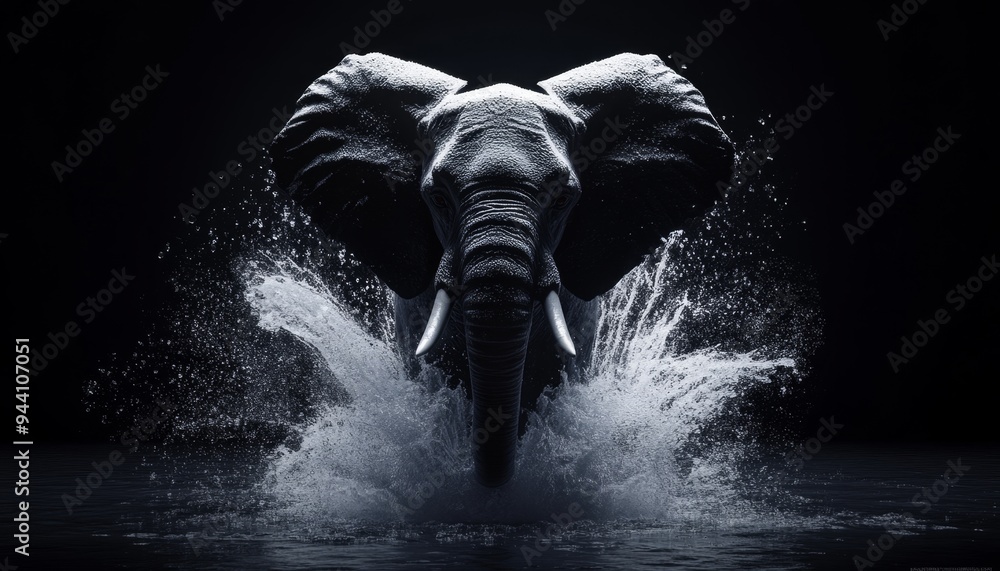 Obraz premium Majestic Elephant Silhouette Traversing Desert Landscape: Symbolic Representation of Wildlife Conservation and International Elephant Day. Minimalist Abstract Design for Animal Protection Awareness Ca
