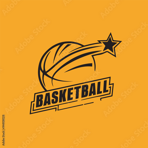 Black vector basketball team logo design illustration on solid background photo