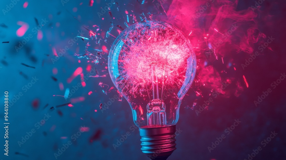 Lightbulb Explosion with Pink and Blue Neon Glow, abstract, light, bulb ,neon Lightbulb Explosion with Pink and Blue Neon Glow, abstract, light, bulb ,neon