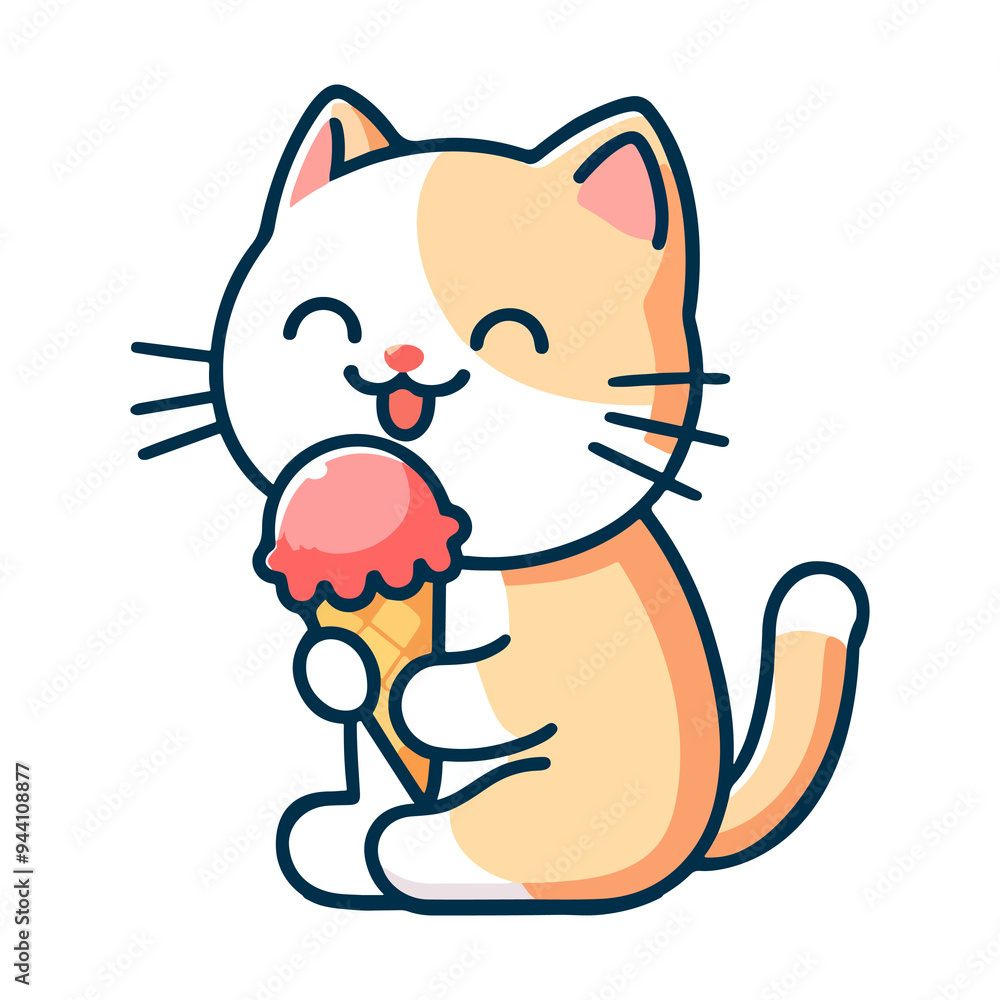 cute cat eating ice cream cartoon icon character cute cat eating ice cream cartoon icon character