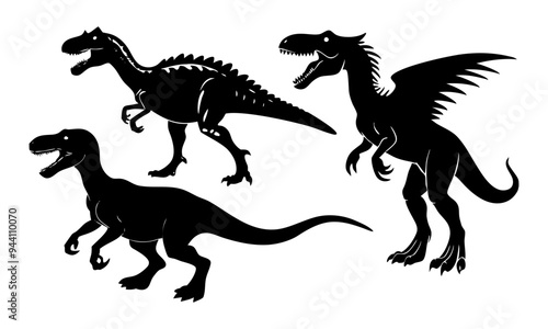 Download Set Of Dinosaurs Silhouettes Vector Illustration Svg File For Design.