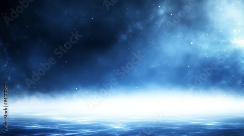 Starry Night Above the Sea, Deep Blue, Foggy, Ocean, Stars, Night Sky, Water