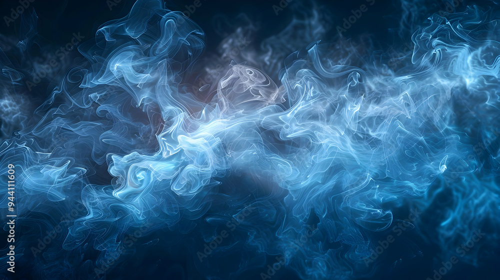 Obraz premium Abstract Blue Smoke Swirling Abstractly on a Dark Background