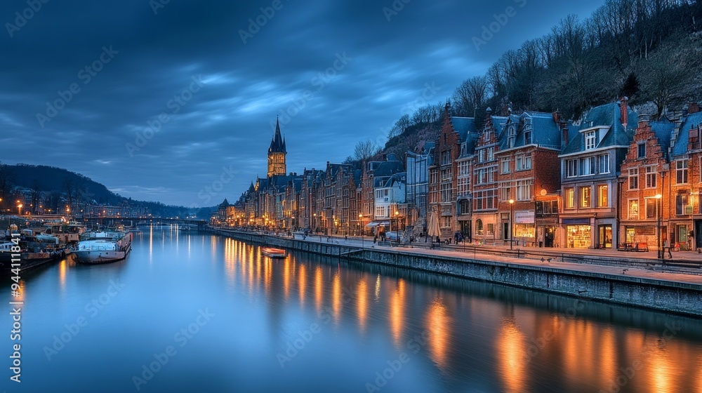 Fototapeta premium Dinant riverfront at night