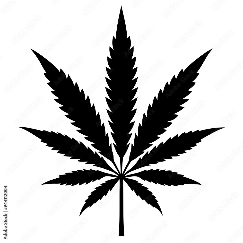 Marijuana Leaf Silhouette - Vector Art on White Background Marijuana Leaf Silhouette - Vector Art on White Background