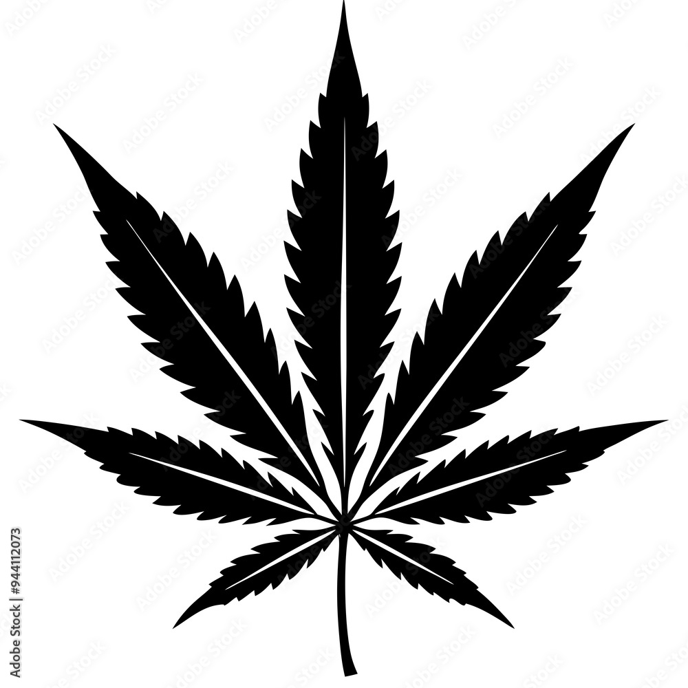 Marijuana Leaf Silhouette - Vector Art on White Background Marijuana Leaf Silhouette - Vector Art on White Background