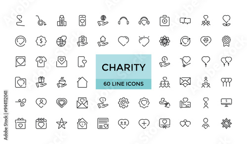 Charity Icon Set, Non-Profit and Charity Icon Collection, Humanitarian Aid Icon Pack, Charitable Giving vector editable icons.