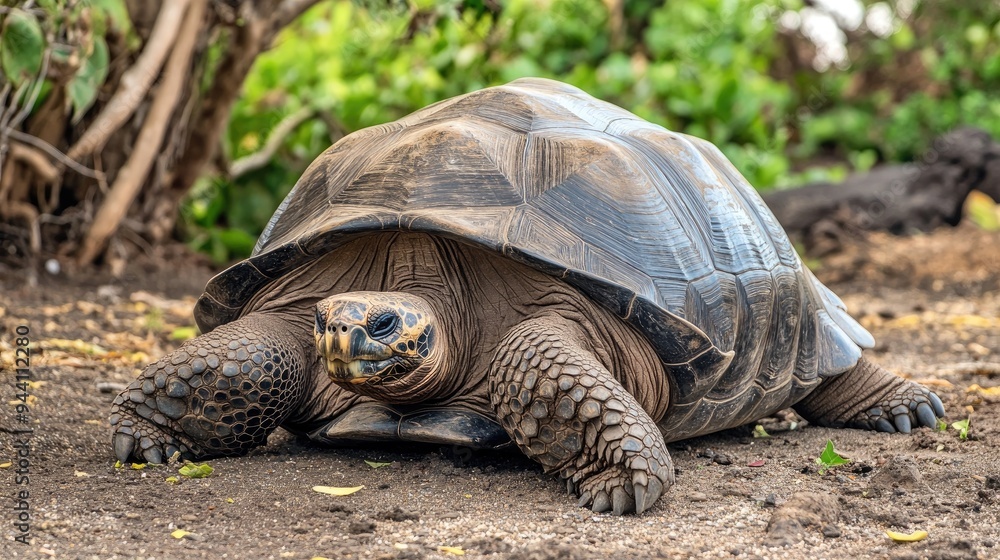 Obraz premium A giant Galapagos turtle, Galapagos islands, Ecuador, South America