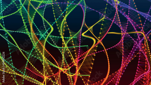 Abstract background with connecting dots and lines. Neural connections. Network connection structure. Plexus effect. 3D vector illustration