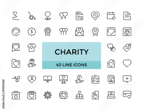 Charity Icon Set, Non-Profit and Charity Icon Collection, Humanitarian Aid Icon Pack, Charitable Giving vector editable icons.