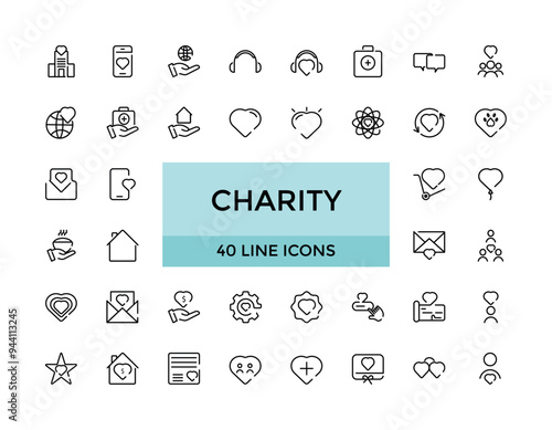 Charity Icon Set, Non-Profit and Charity Icon Collection, Humanitarian Aid Icon Pack, Charitable Giving vector editable icons.