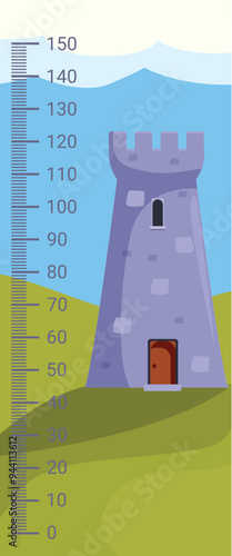 Cartoon height chart with measurements marked on scale for measuring children