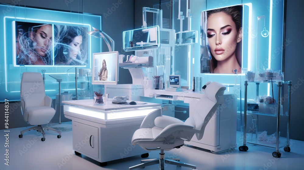A photo of a contemporary skincare analysis room A photo of a contemporary skincare analysis room