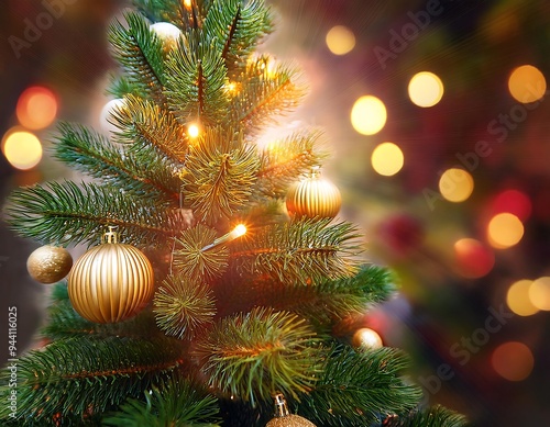 christmas tree baubles blurred shiny lights high resolution high details vibrant