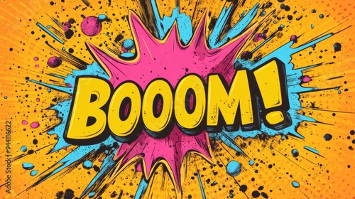 Explosive Comic Book BOOOM! - Vibrant Pop Art Explosion Background photo