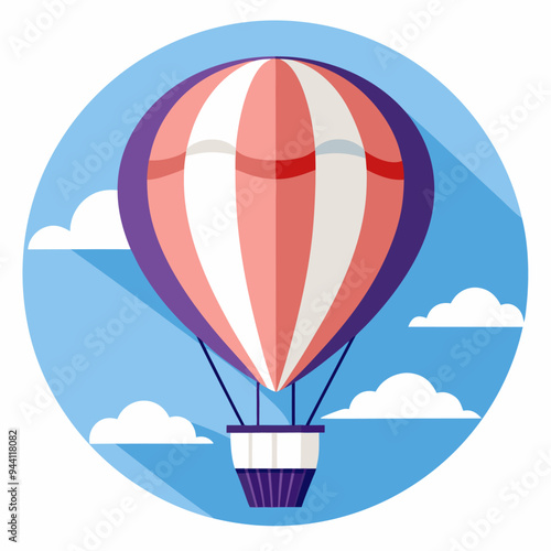 Striped Hot Air Balloon Soaring Through a Blue Sky