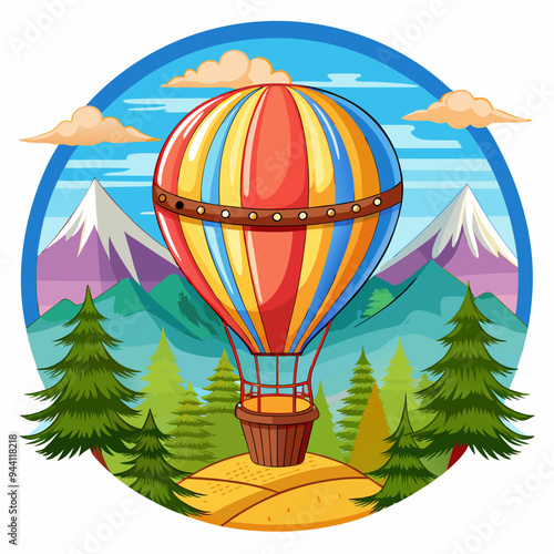 Hot Air Balloon Over Mountainous Landscape