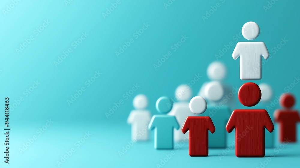 Illustration of leadership and teamwork concept with abstract human figures in red and white on a blue background. Illustration of leadership and teamwork concept with abstract human figures in red and white on a blue background.