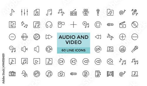 Audio and Video Line Icons. Audio and Video concept icons. Thin line icons set.