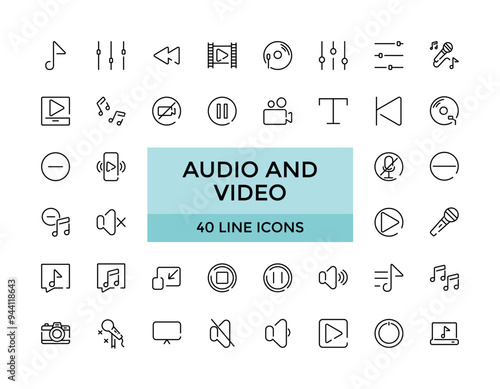 Audio and Video Line Icons. Audio and Video concept icons. Thin line icons set. photo