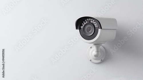 White Security Camera Mounted on White Wall - Perfect for Security Systems and Surveillance Projects.