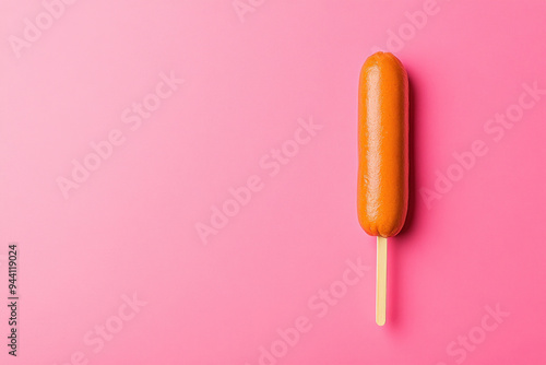 Corn dog, rising, bullet shot, solid pastel background photo