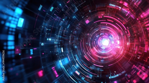 Wallpaper Mural Abstract Digital Tunnel with Glowing Neon Lights Torontodigital.ca