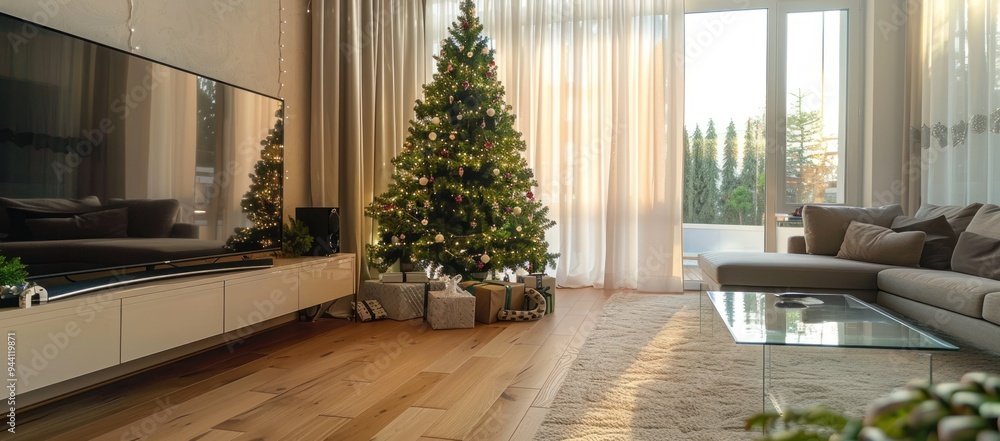 Christmas tree in a modern living room Christmas tree in a modern living room