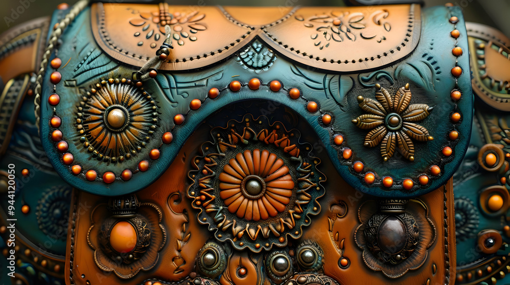Obraz premium Leather Handbag with Intricate Floral Design Illustration