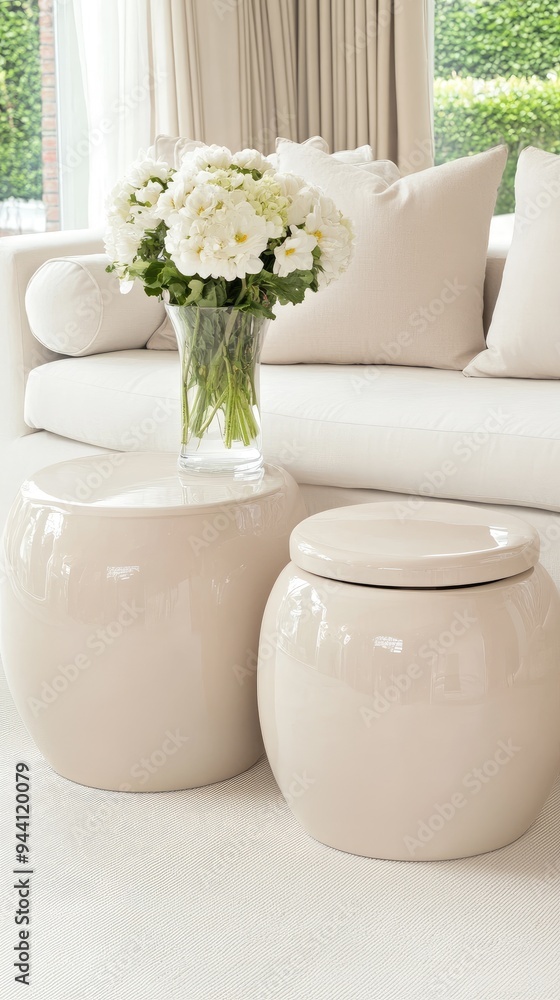 A bouquet of fresh yellow roses in a white ceramic vase rests on a rustic wooden table, creating an elegant and inviting atmosphere against a grey wall backdrop A bouquet of fresh yellow roses in a white ceramic vase rests on a rustic wooden table, creating an elegant and inviting atmosphere against a grey wall backdrop