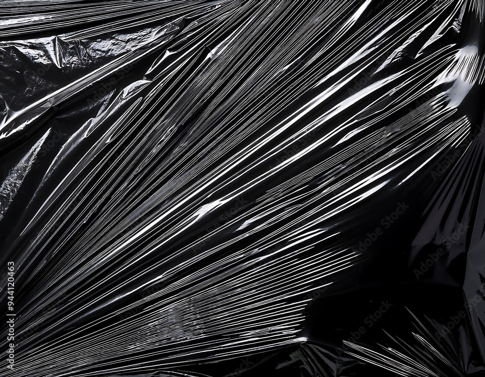 Fototapeta premium wrinkled plastic wrap texture black background high resolution high details vibrant